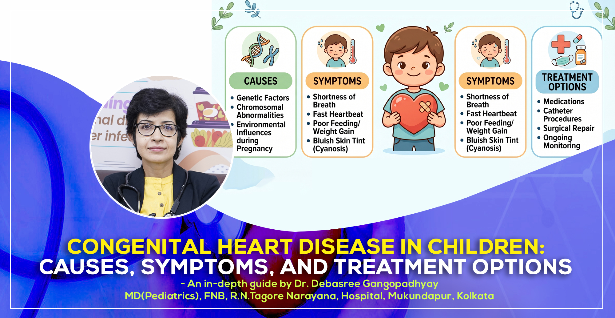 'Congenital Heart Disease in Children: Causes, Symptoms, and Treatment Options in 2026' – A detailed guide by Dr. Debasree Gangopadhyay, pediatric cardiologist (MD), Narayana Hospital, Mukundapur, Kolkata.